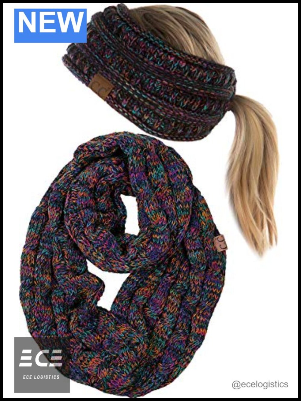 Knit Acrylic Infinity Scarf & Ponytail Headwrap Set One Size